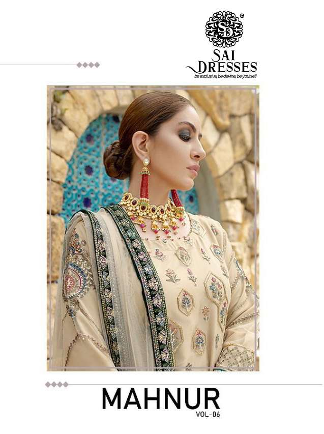 SAI DRESSES PRESENT MAHNUR VOL 6 SEMI STITCHED PAKISTANI DESIGNER SUITS IN WHOLESALE RATE IN SURAT
