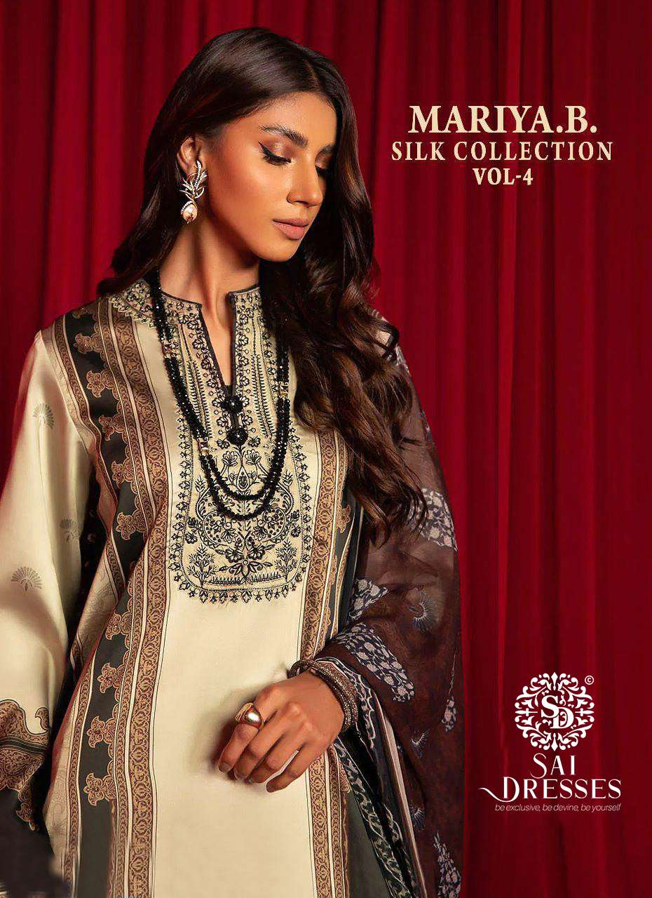 SAI DRESSES PRESENT MARIA B SILK COLLECTION VOL 4 PAKISTANI SALWAR SUIT IN WHOLESALE RATE IN SURAT 