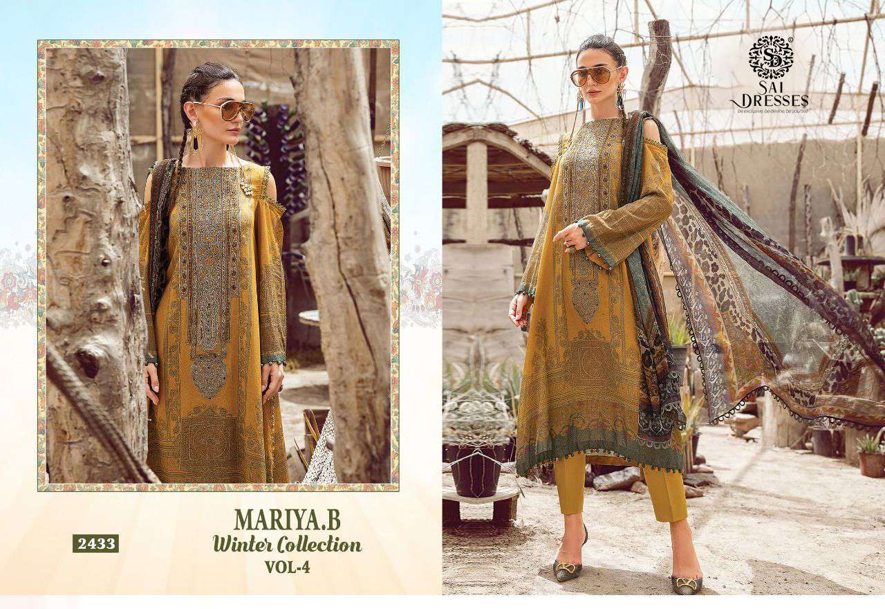 SAI DRESSES PRESENT MARIYA B WINTER COLLECTION VOL 4 PASHMINA SALWAR SUITS IN WHOLESALE RATE IN SURAT 