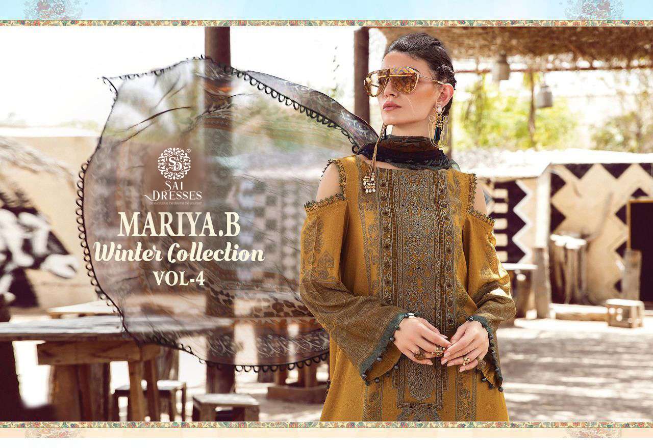 SAI DRESSES PRESENT MARIYA B WINTER COLLECTION VOL 4 PASHMINA SALWAR SUITS IN WHOLESALE RATE IN SURAT 