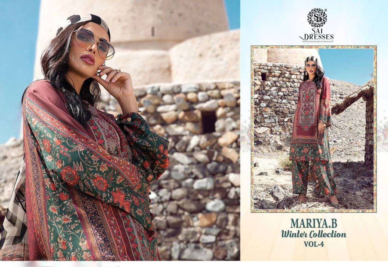 SAI DRESSES PRESENT MARIYA B WINTER COLLECTION VOL 4 PASHMINA SALWAR SUITS IN WHOLESALE RATE IN SURAT 