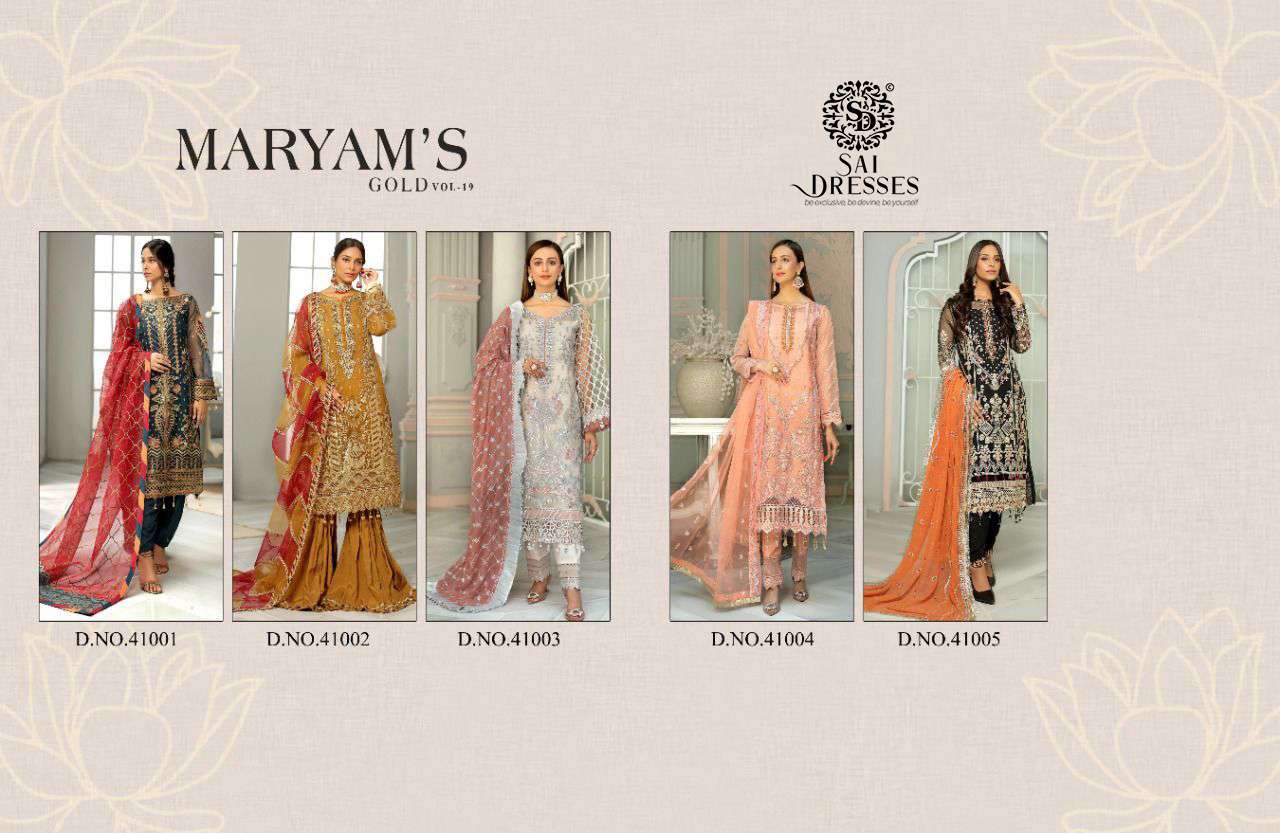 SAI DRESSES PRESENT MARYAMS GOLD VOL 19 PAKISTANI SEMI STITCHED DESIGNER SUITS IN WHOLESALE RATE IN SURAT 
