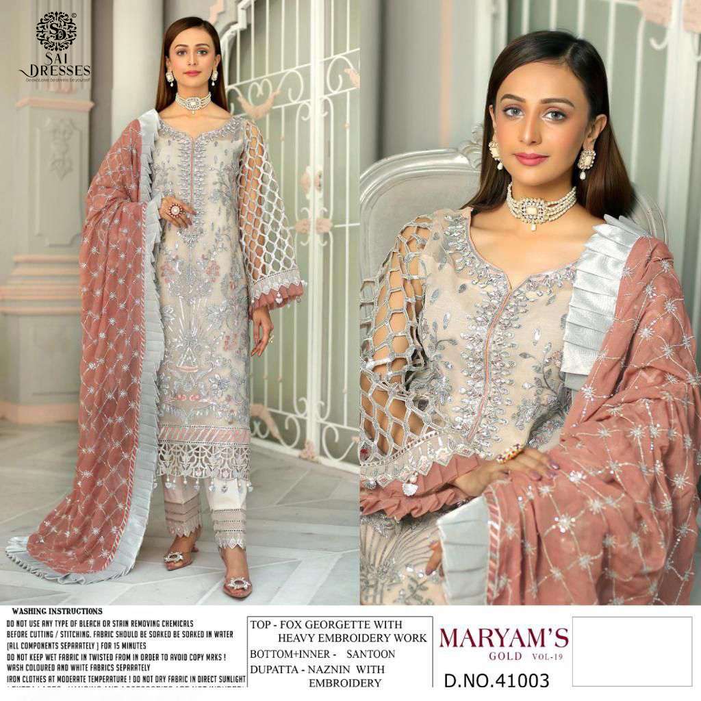 SAI DRESSES PRESENT MARYAMS GOLD VOL 19 PAKISTANI SEMI STITCHED DESIGNER SUITS IN WHOLESALE RATE IN SURAT 