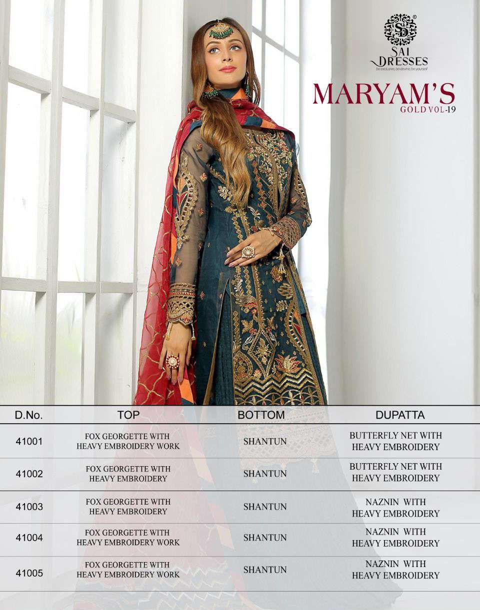 SAI DRESSES PRESENT MARYAMS GOLD VOL 19 PAKISTANI SEMI STITCHED DESIGNER SUITS IN WHOLESALE RATE IN SURAT 