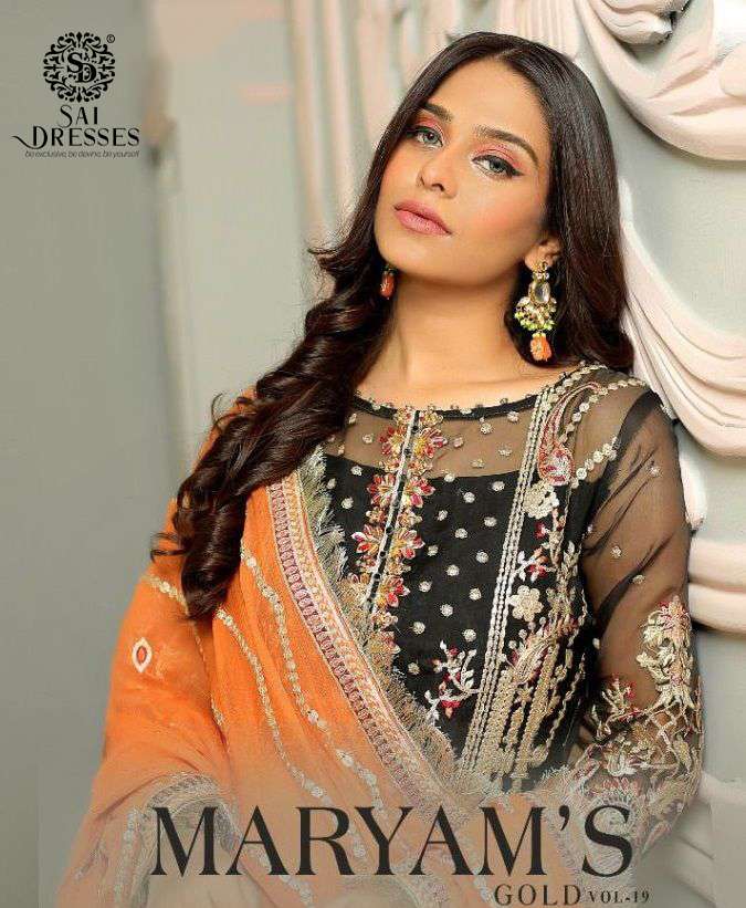 SAI DRESSES PRESENT MARYAMS GOLD VOL 19 PAKISTANI SEMI STITCHED DESIGNER SUITS IN WHOLESALE RATE IN SURAT 