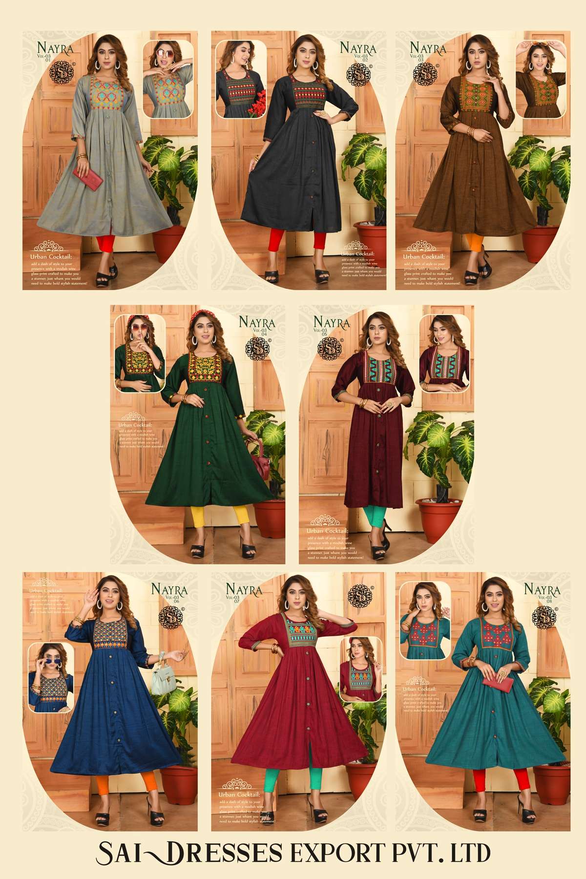 SAI DRESSES PRESENT NAYRA VOL 3 ANARKALI STYLE LONG KURTIS IN WHOLESALE RATE IN SURAT 