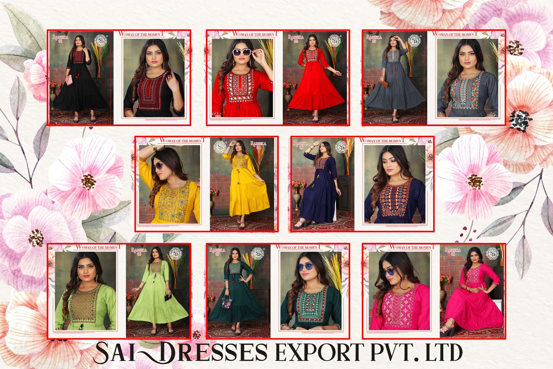 SAI DRESSES PRESENT RADHIKA CASUAL WEAR ANARKALI STYLE LONG KURTIS IN WHOLESALE RATE IN SURAT 