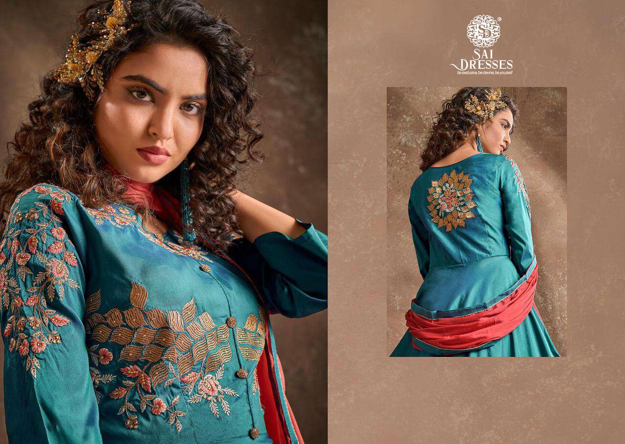 SAI DRESSES PRESENT APSARA VOL 1 SILK READYMADE LONG DESIGNER GOWN WITH DUPATTA IN WHOLESALE RATE IN SURAT