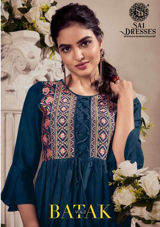 SAI DRESSES PRESENT BATAK VOL 2 FANCY RAYON SHORT TOPS IN WHOLESALE RATE IN SURAT 