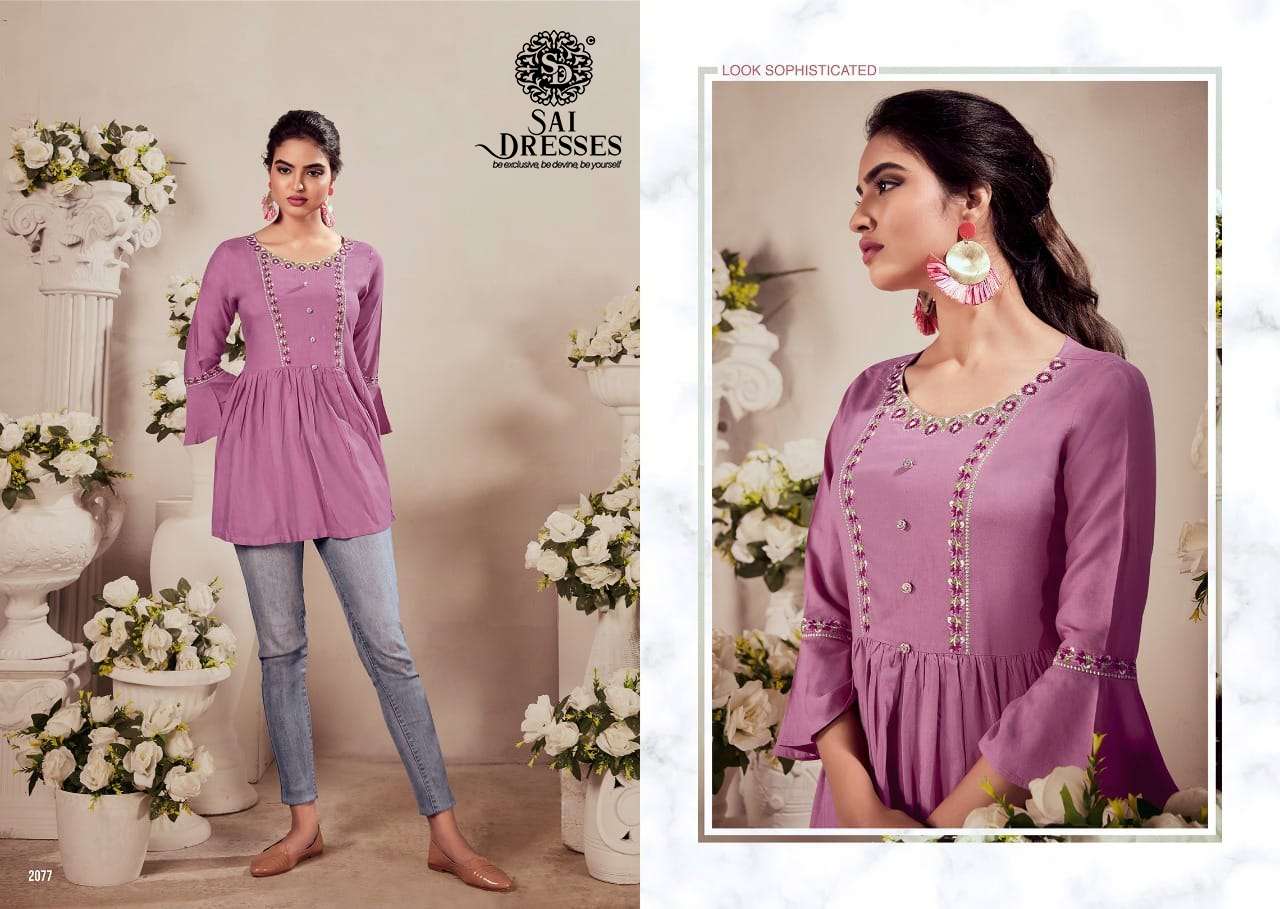 SAI DRESSES PRESENT BATAK VOL 2 FANCY RAYON SHORT TOPS IN WHOLESALE RATE IN SURAT 