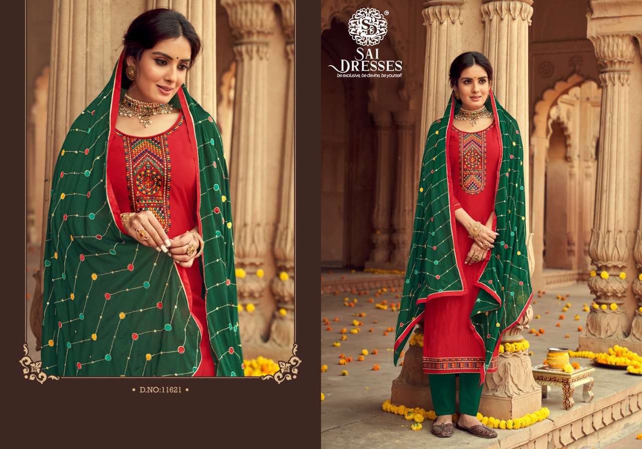 SAI DRESSES PRESENT CRYSTAL HEAVY PARAMPARA SILK DESIGNER SUITS IN WHOLESALE RATE IN SURAT 