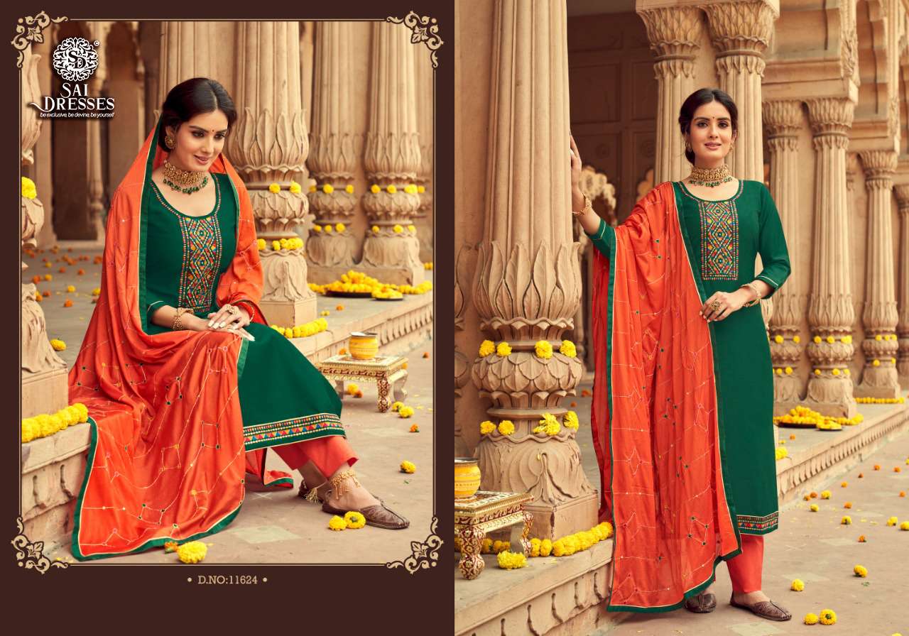 SAI DRESSES PRESENT CRYSTAL HEAVY PARAMPARA SILK DESIGNER SUITS IN WHOLESALE RATE IN SURAT 