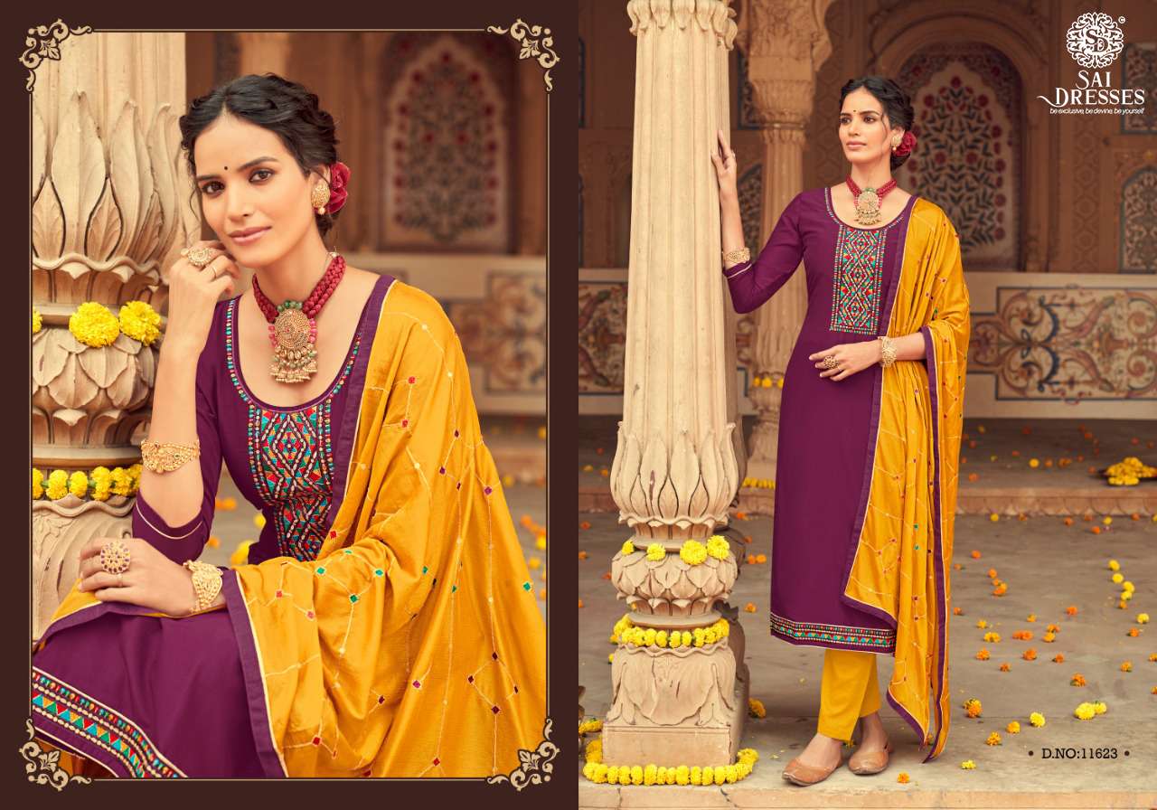 SAI DRESSES PRESENT CRYSTAL HEAVY PARAMPARA SILK DESIGNER SUITS IN WHOLESALE RATE IN SURAT 