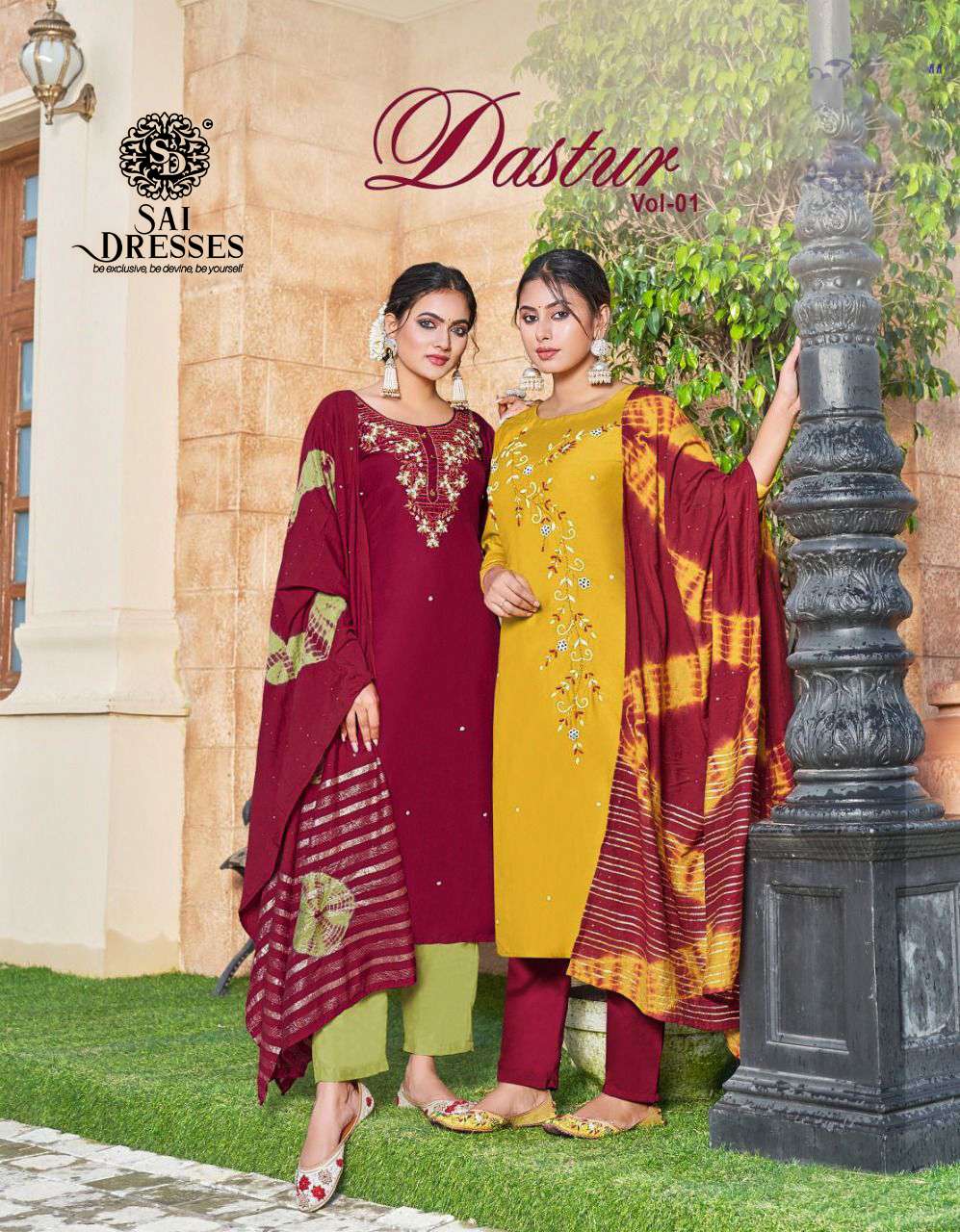 SAI DRESSES PRESENT DASTUR VOL 1 READY TO WEAR CHINON SILK FANCY HAND WORK DESIGNER KURTI PANT WITH DUPATTA IN WHOLESALE RATE IN SURAT