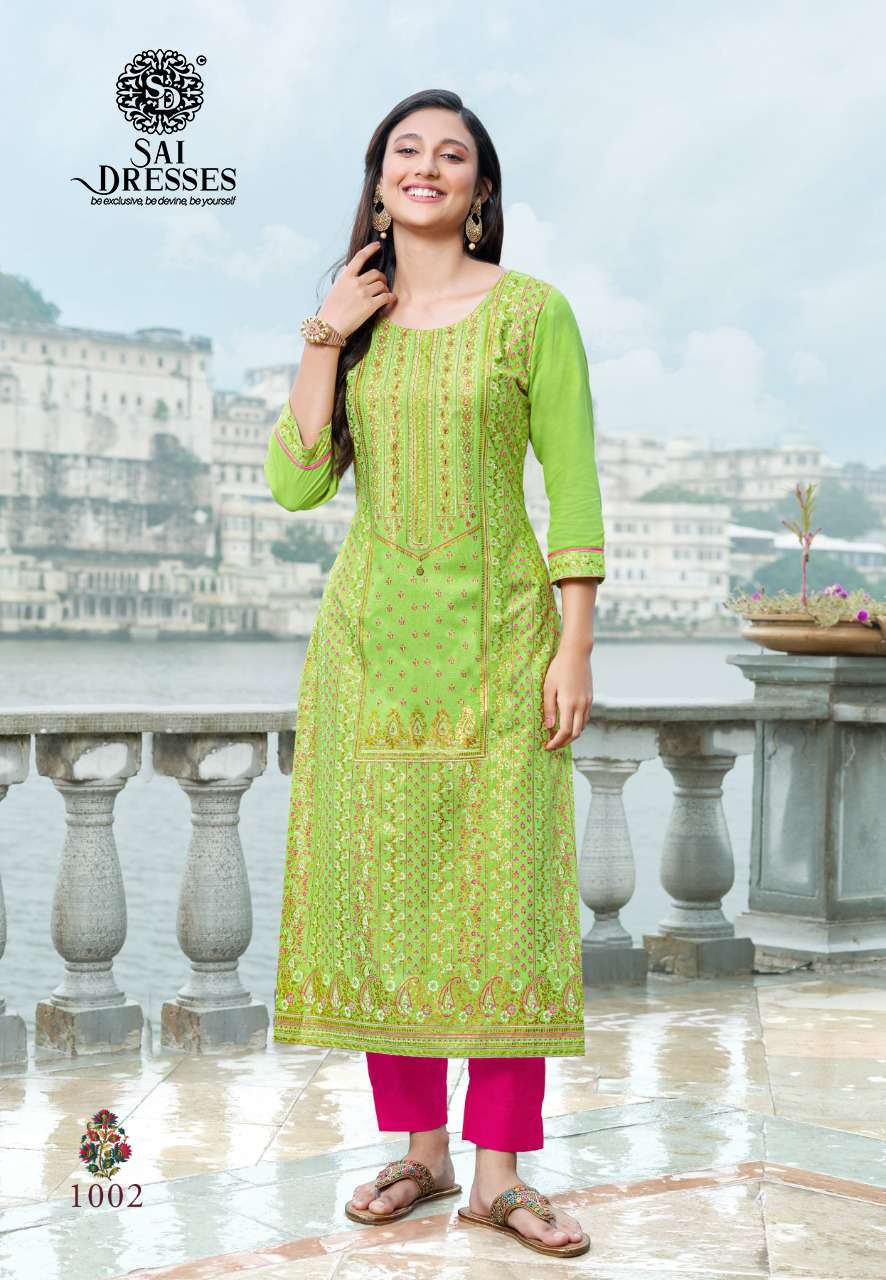 SAI DRESSES PRESENT FLAMINGO VOL 1 DAILY WEAR RAYON FOIL PRINTED DESIGNER KURTI WITH PANT IN WHOLESALE RATE IN SURAT