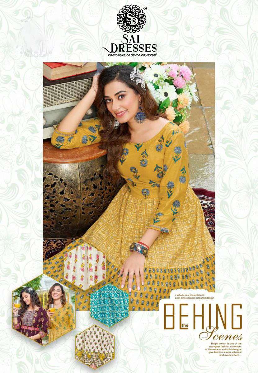 SAI DRESSES PRESENT GLAMOUR VOL 1 READY TO WEAR COTTON EMBROIDERED GOWN STYLE LONG KURTI COLLECTION IN WHOLESALE RATE IN SURAT