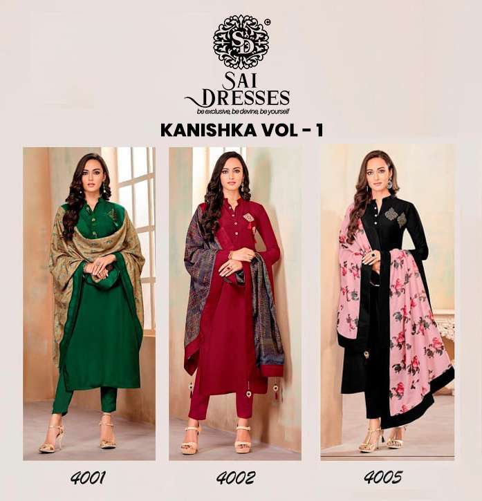 SAI DRESSES PRESENT KANISHKA VOL 1 READY TO WEAR PANT STYLE DESIGNER SUITS IN WHOLESALE RATE IN SURAT