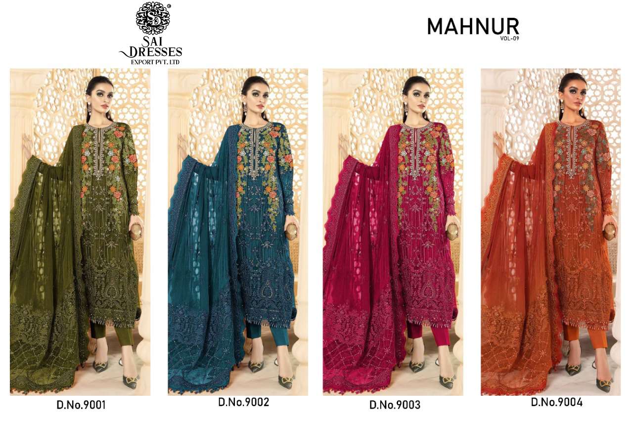 SAI DRESSES PRESENT MAHNUR VOL 9 SEMI STITCHED PARTY WEAR PAKISTANI DESIGNER SUITS IN WHOLESALE RATE IN SURAT