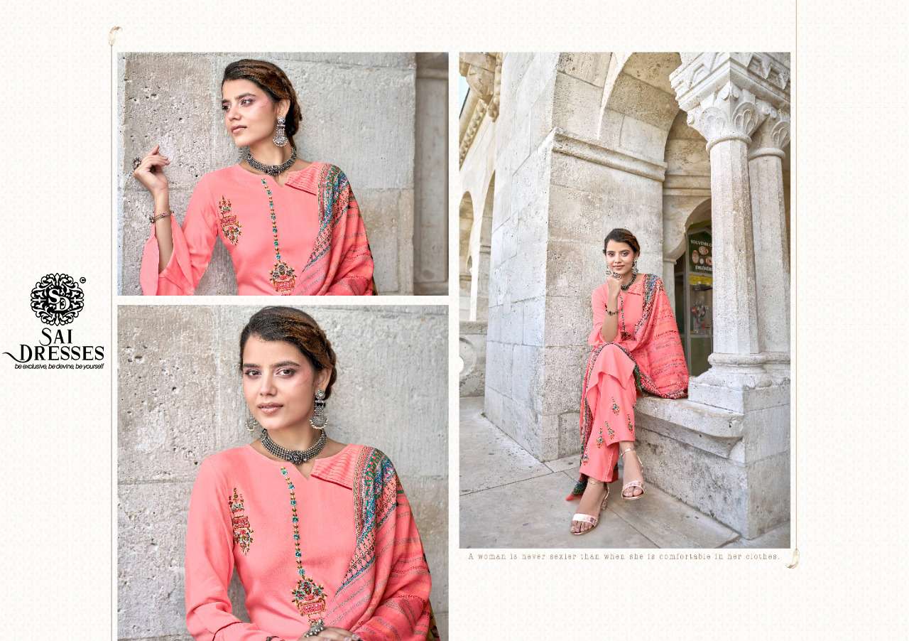 SAI DRESSES PRESENT MEERA VOL 1 RAYON FULL STITCH 3 PIECE COLLECTION IN WHOLESALE RATE IN SURAT