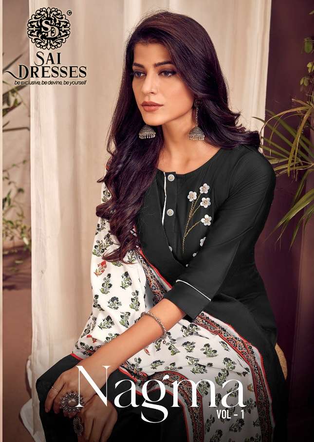 SAI DRESSES PRESENT NAGMA VOL 1 READYMADE PANT STYLE DESIGNER SUITS IN WHOLESALE RATE IN SURAT