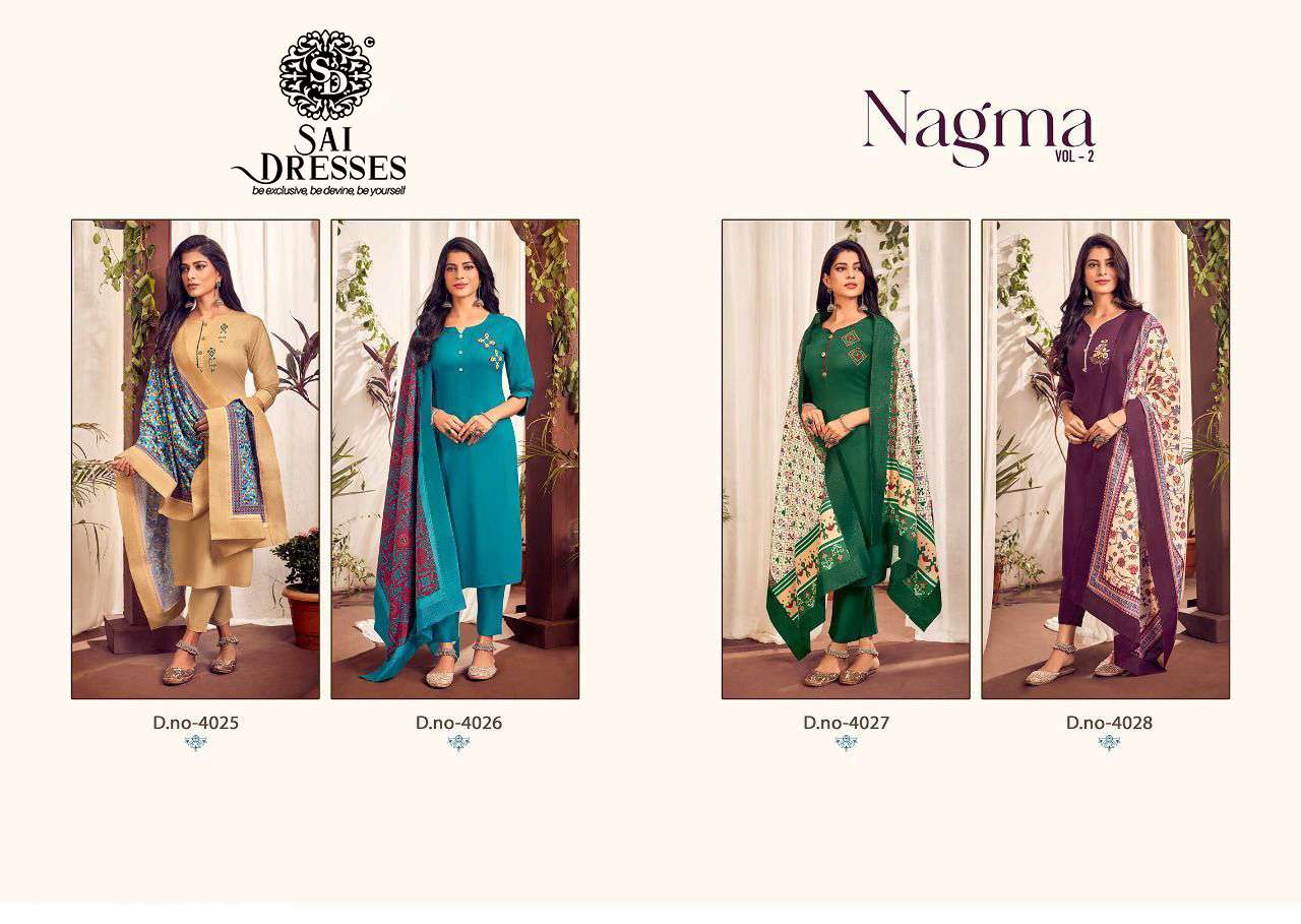 SAI DRESSES PRESENT NAGMA VOL 2 READYMADE PANT STYLE DESIGNER SUITS IN WHOLESALE RATE IN SURAT