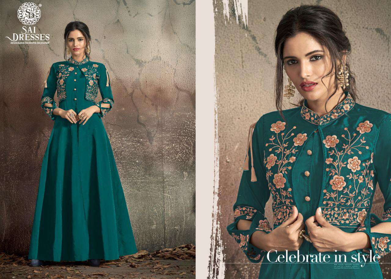 SAI DRESSES PRESENT NAVYA GOLD VOL-14 DESIGNER EMBROIDERY WORK WITH COTTON INNER STITCHED KOTI STYLE GOWN COLLECTION AT WHOLESALE  RATE IN SURAT