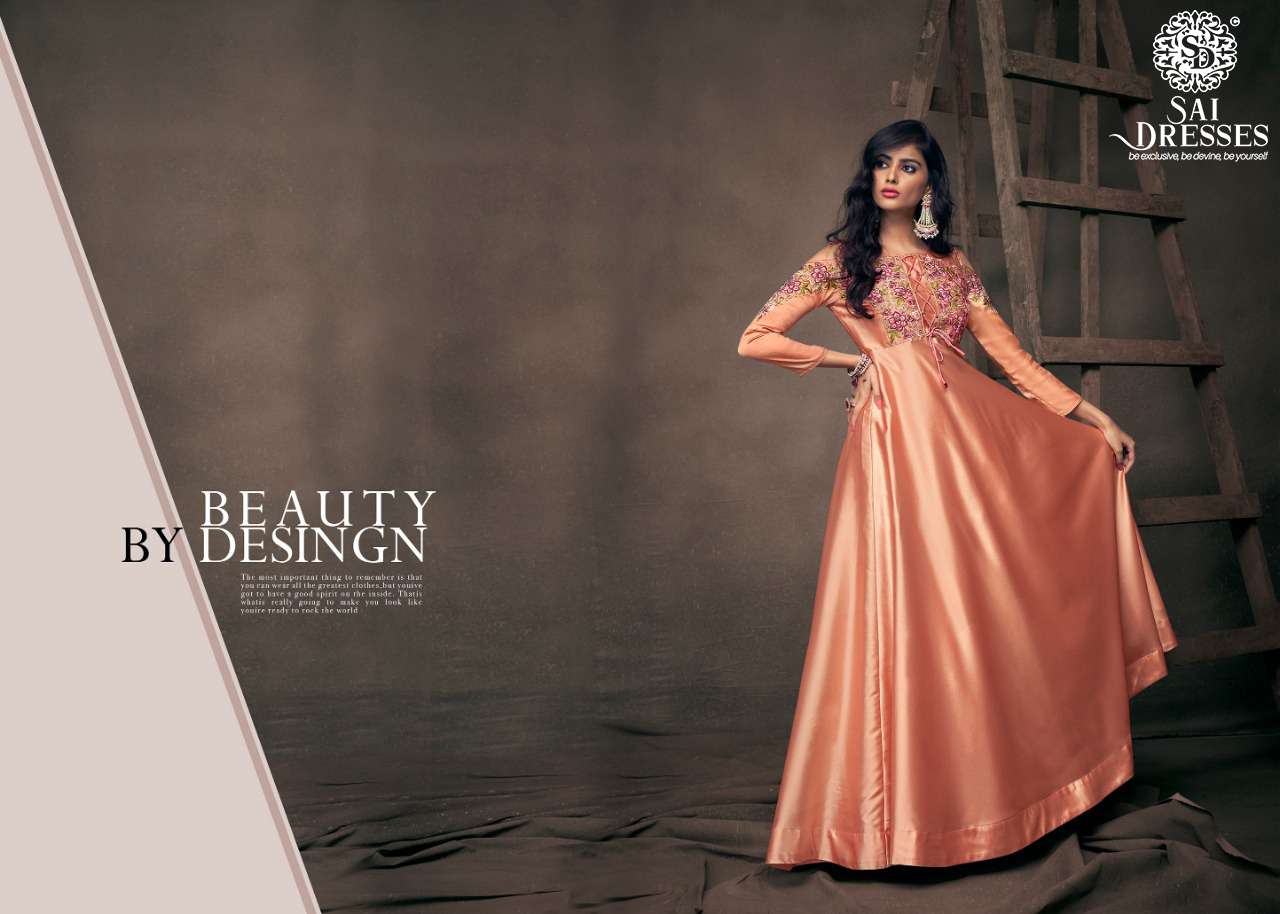 Buy Ultimate Golden Satin and Silk Embroidered Designer Gown at best price  - Gitanjali Fashions