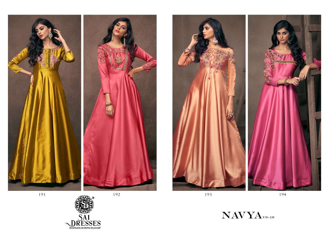SAI DRESSES PRESENT NAVYA VOL 10 DESIGNER BEAUTIFUL SILK  WITH HEAVY EMBROIDERY INNER STITCHED GOWNS IN WHOLESALE RATE IN SURAT