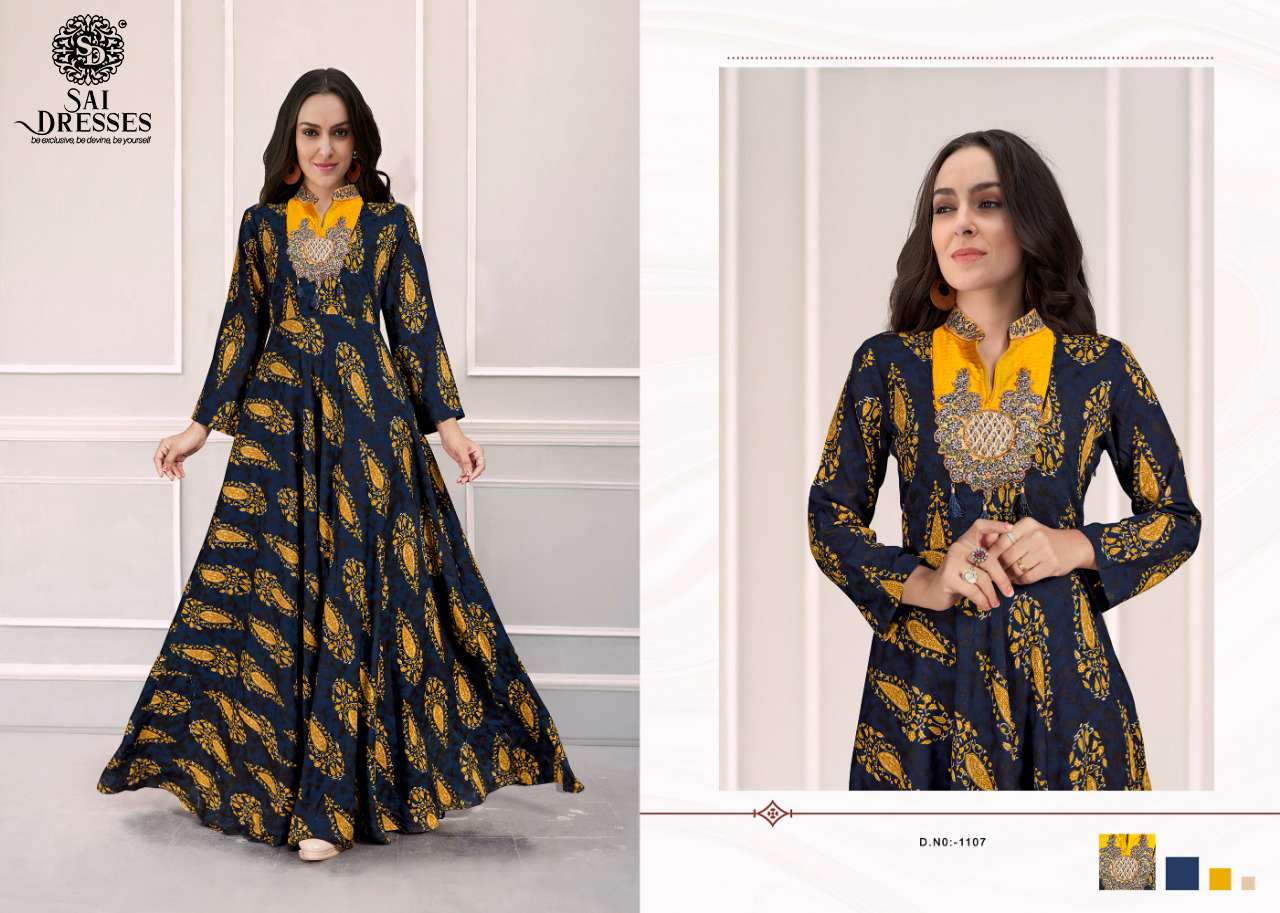 SAI DRESSES PRESENT NAVYA VOL 13 READY TO WEAR LONG GOWN STYLE DESIGNER KURTIS IN WHOLESALE RATE IN SURAT