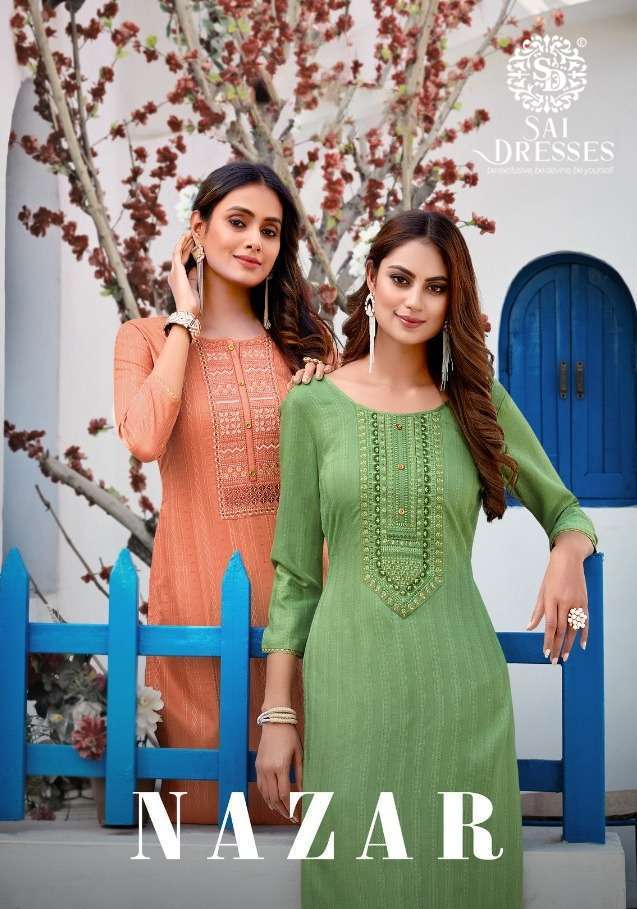 SAI DRESSES PRESENT NAZAR ETHNIC WEAR COTTON LINING DESIGNER KURTI COLLECTION IN WHOLESALE RATE IN SURAT