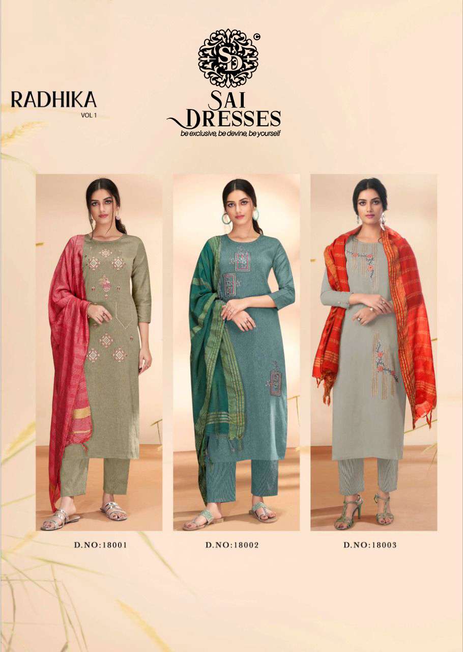 SAI DRESSES PRESENT RADHIKA VOL 1 READY TO WEAR PANT STYLE DESIGNER SUITS IN WHOLESALE RATE IN SURAT 