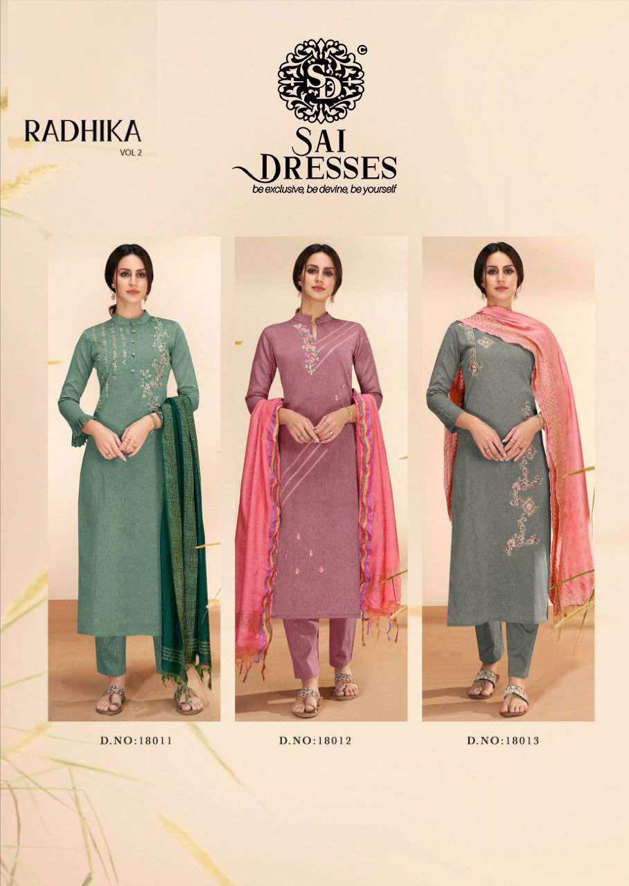 SAI DRESSES PRESENT RADHIKA VOL 2 READY TO WEAR PANT STYLE DESIGNER SUITS IN WHOLESALE RATE IN SURAT