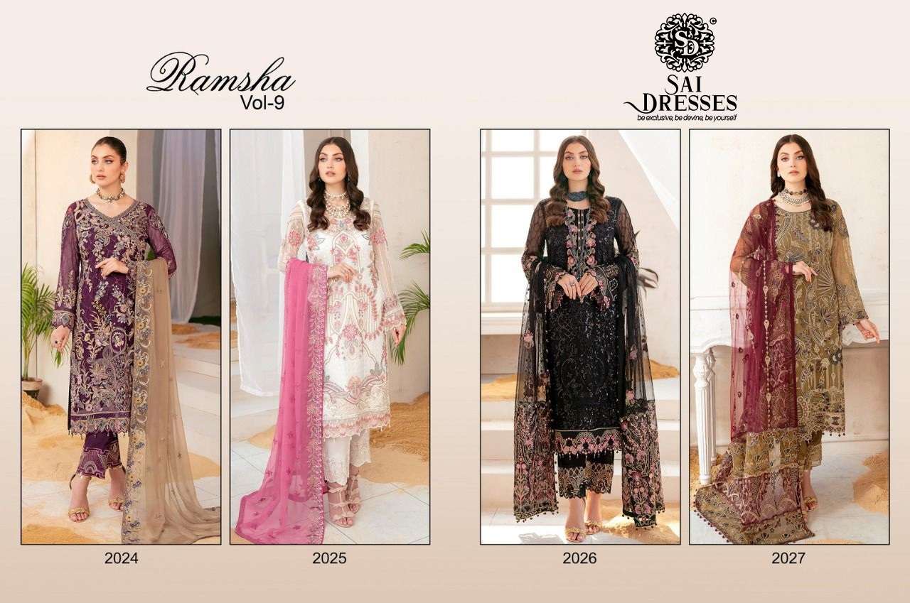 SAI DRESSES PRESENT RAMSHA VOL 9 GEORGETTE SEMI STITCHED PAKISTANI DESIGNER SUITS IN WHOLESALE RATE IN SURAT