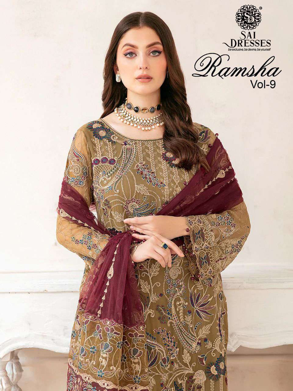 SAI DRESSES PRESENT RAMSHA VOL 9 GEORGETTE SEMI STITCHED PAKISTANI DESIGNER SUITS IN WHOLESALE RATE IN SURAT
