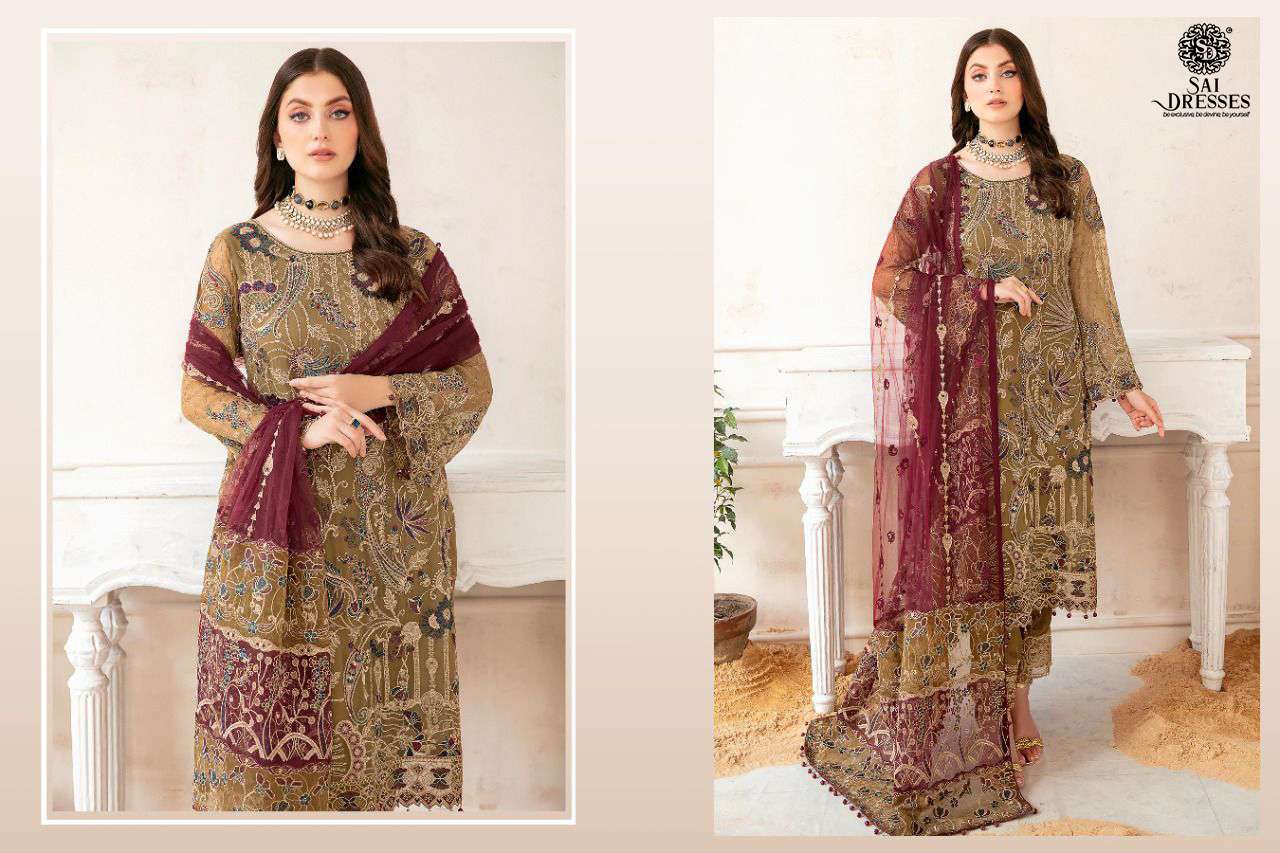 SAI DRESSES PRESENT RAMSHA VOL 9 GEORGETTE SEMI STITCHED PAKISTANI DESIGNER SUITS IN WHOLESALE RATE IN SURAT