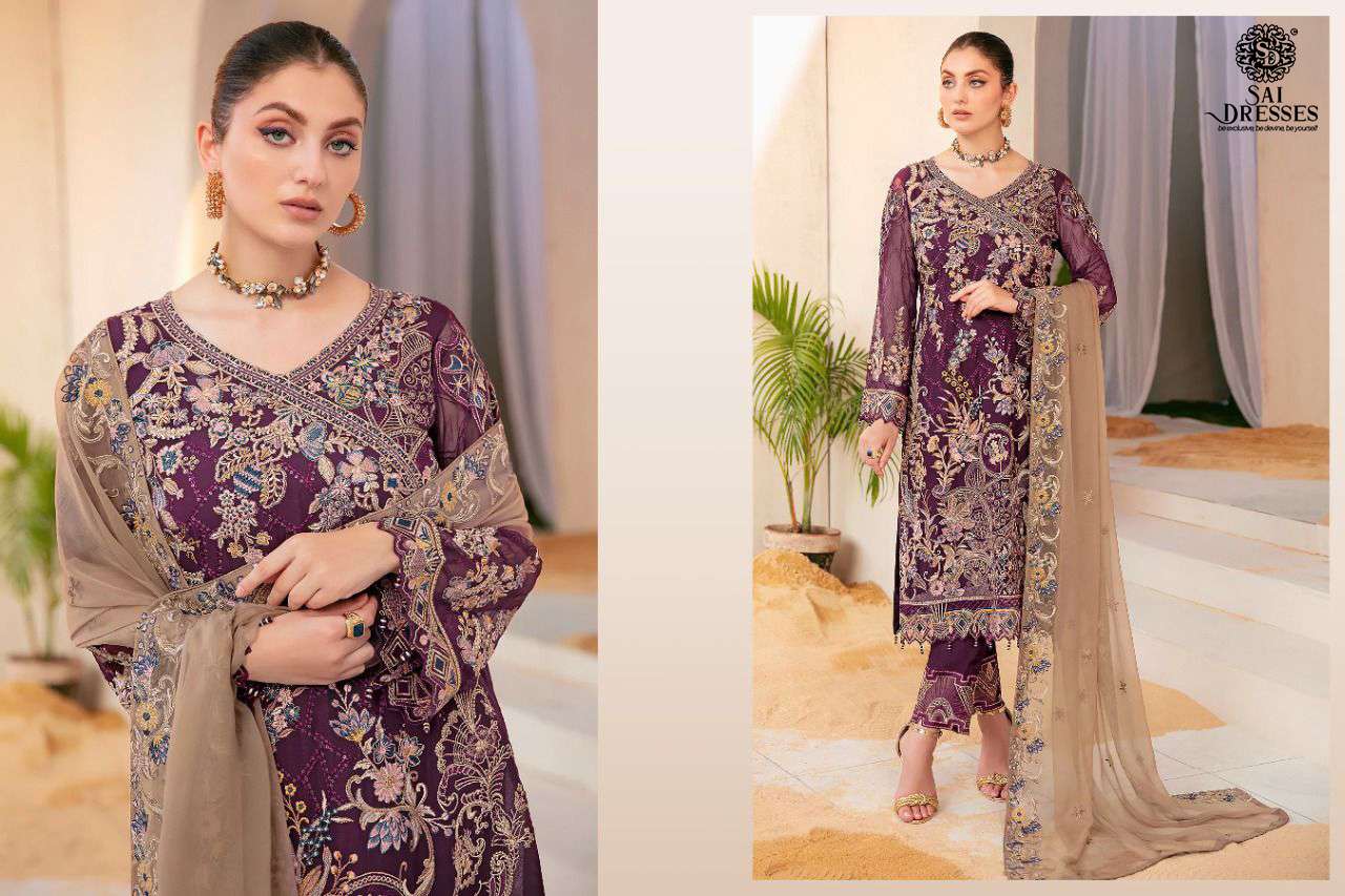 SAI DRESSES PRESENT RAMSHA VOL 9 GEORGETTE SEMI STITCHED PAKISTANI DESIGNER SUITS IN WHOLESALE RATE IN SURAT