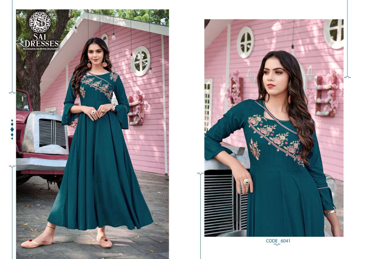 SAI DRESSES PRESENT RAVIA VOL 1 READY TO WEAR LONG GOWN STYLE DESIGNER KURTIS IN WHOLESALE RATE IN SURAT 