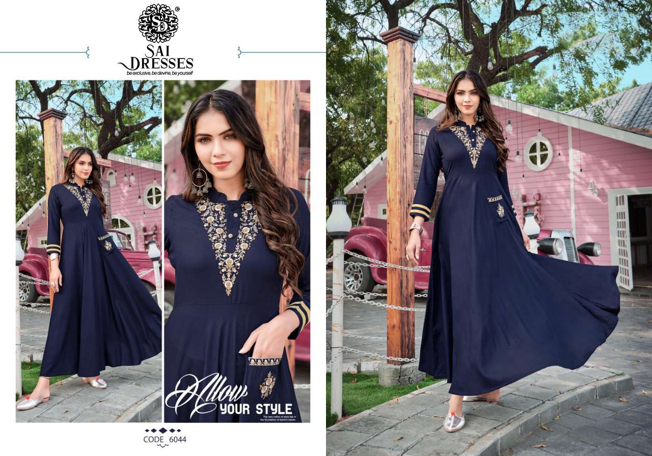 SAI DRESSES PRESENT RAVIA VOL 1 READY TO WEAR LONG GOWN STYLE DESIGNER KURTIS IN WHOLESALE RATE IN SURAT 