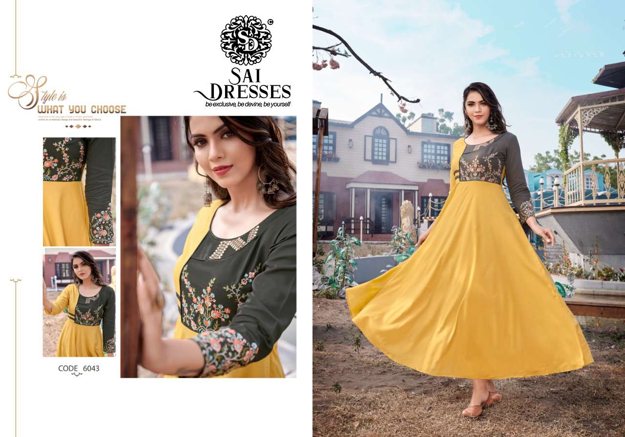 SAI DRESSES PRESENT RAVIA VOL 1 READY TO WEAR LONG GOWN STYLE DESIGNER KURTIS IN WHOLESALE RATE IN SURAT 