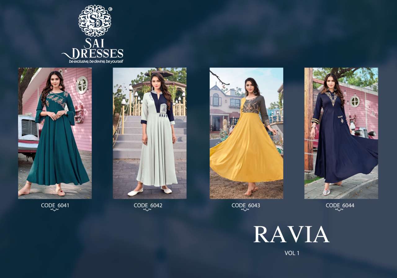 SAI DRESSES PRESENT RAVIA VOL 1 READY TO WEAR LONG GOWN STYLE DESIGNER KURTIS IN WHOLESALE RATE IN SURAT 