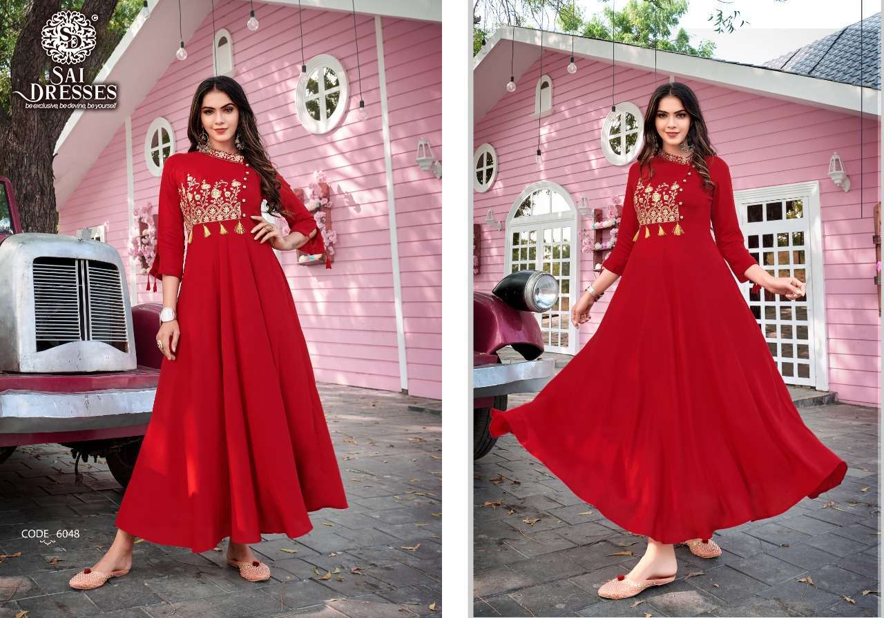 SAI DRESSES PRESENT RAVIA VOL 2 READY TO WEAR LONG GOWN STYLE DESIGNER KURTIS IN WHOLESALE RATE IN SURAT