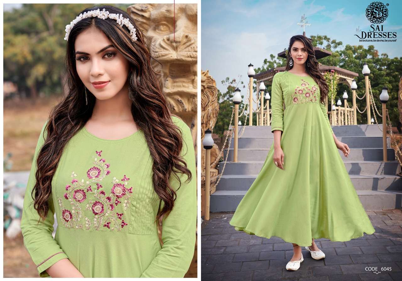 SAI DRESSES PRESENT RAVIA VOL 2 READY TO WEAR LONG GOWN STYLE DESIGNER KURTIS IN WHOLESALE RATE IN SURAT