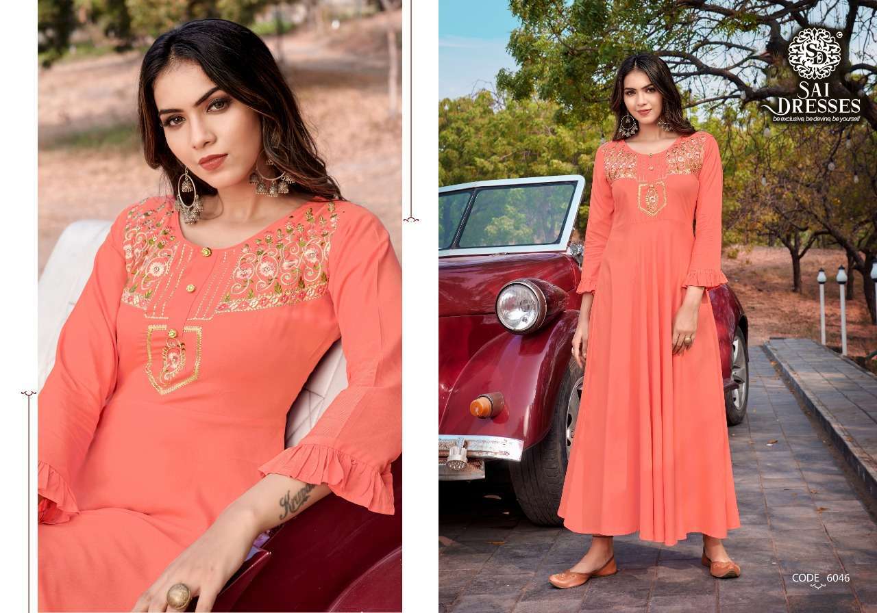 SAI DRESSES PRESENT RAVIA VOL 2 READY TO WEAR LONG GOWN STYLE DESIGNER KURTIS IN WHOLESALE RATE IN SURAT