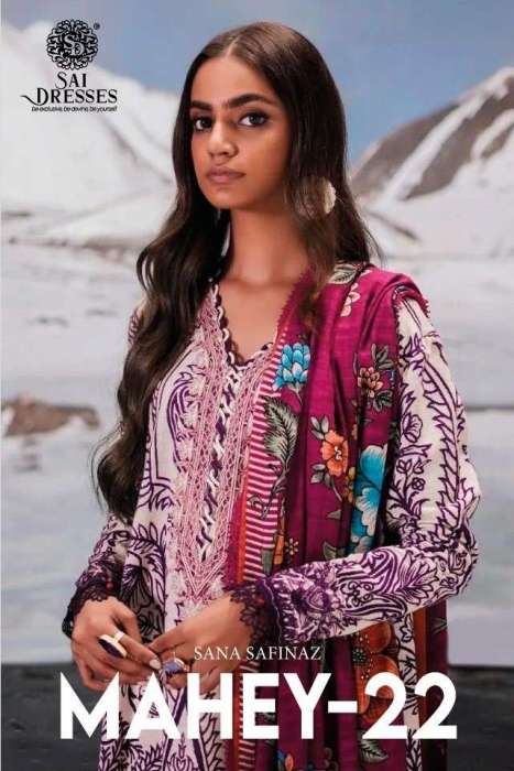 SAI DRESSES PRESENT SANA SAFINAZ MAHEY-22 PURE COTTON PAKISTANI DESIGNER SUITS IN WHOLESALE RATE IN SURAT