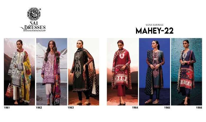 SAI DRESSES PRESENT SANA SAFINAZ MAHEY-22 PURE COTTON PAKISTANI DESIGNER SUITS IN WHOLESALE RATE IN SURAT