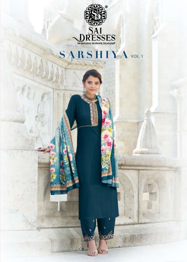 SAI DRESSES PRESENT SARSHIYA VOL 1 EXCLUSIVE READYMADE PANT STYLE DESIGNER SUITS IN WHOLESALE RATE IN SURAT