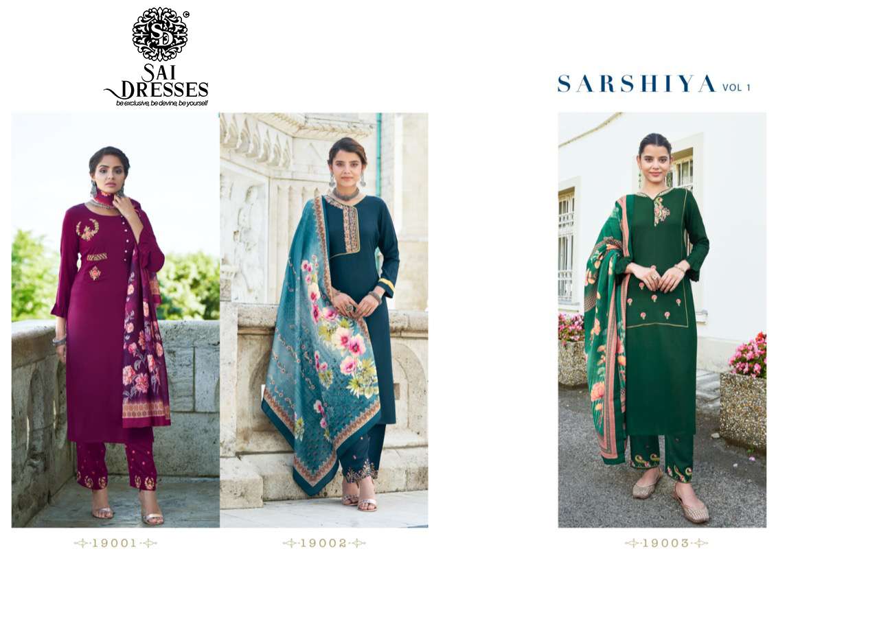 SAI DRESSES PRESENT SARSHIYA VOL 1 EXCLUSIVE READYMADE PANT STYLE DESIGNER SUITS IN WHOLESALE RATE IN SURAT