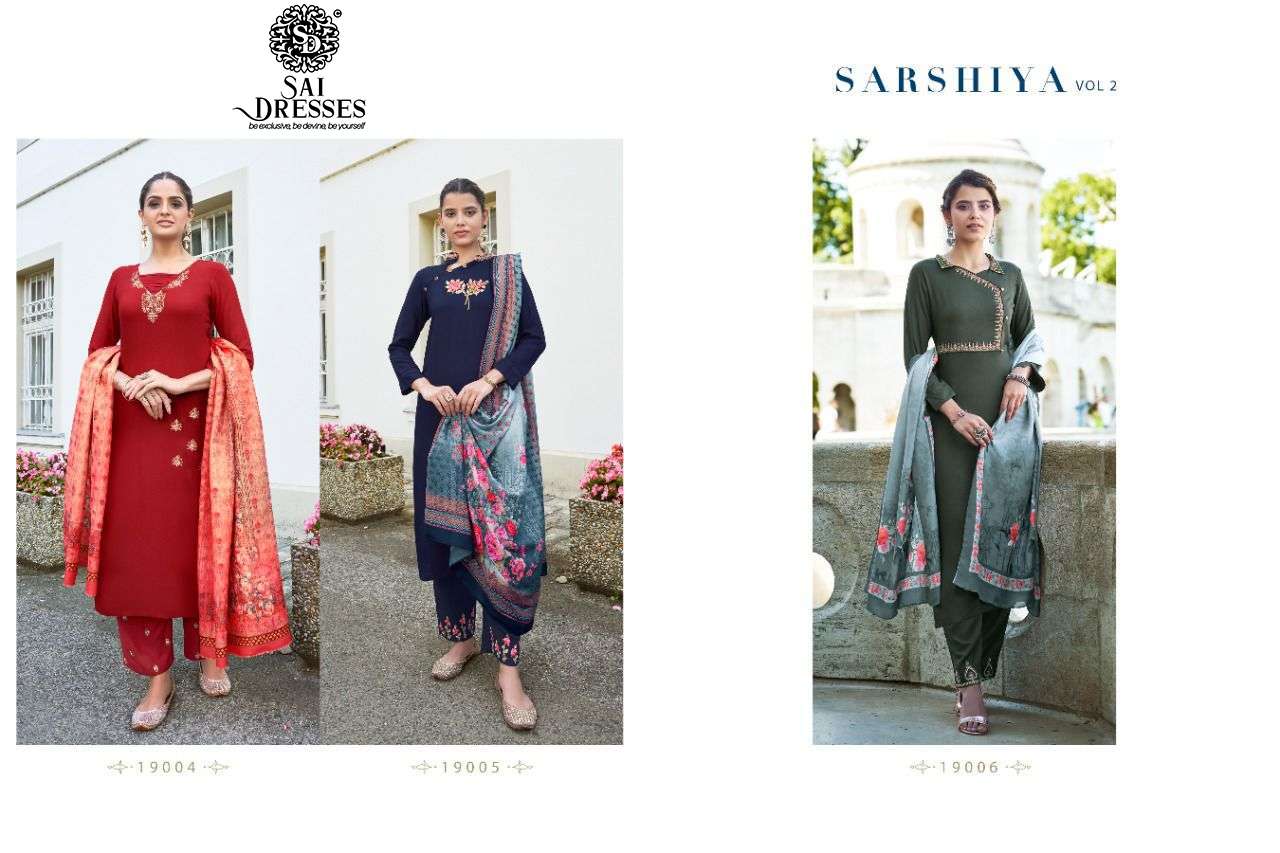SAI DRESSES PRESENT SARSHIYA VOL 2 EXCLUSIVE READYMADE PANT STYLE DESIGNER SUITS IN WHOLESALE RATE IN SURAT 