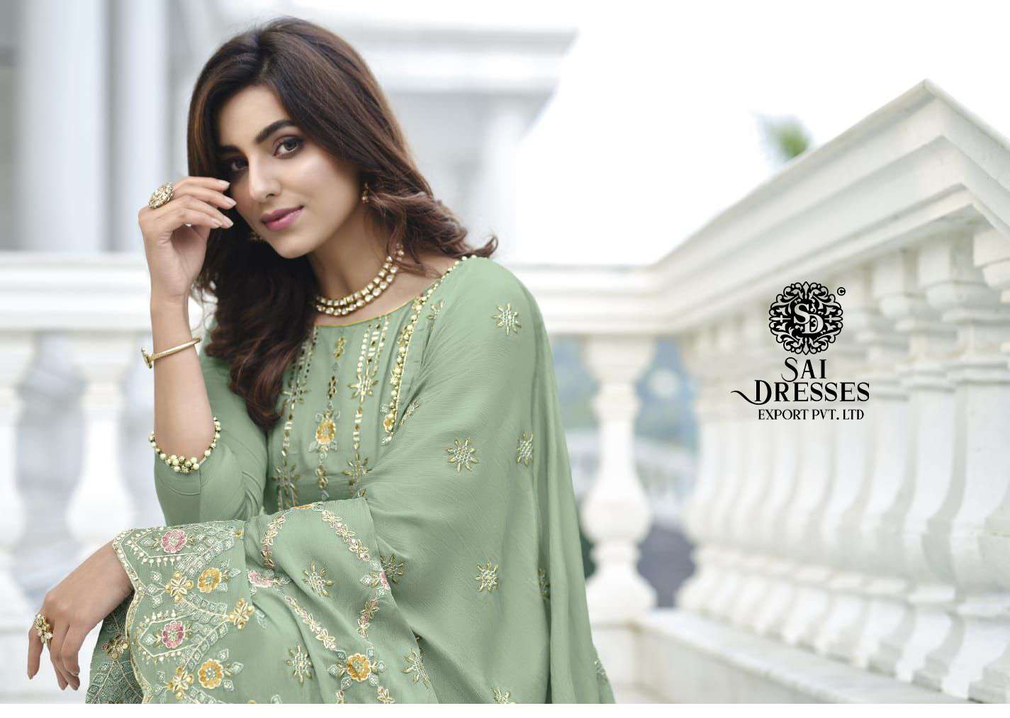 SAI DRESSES PRESENT AAINA VOL 9 SEMI STITCHED CHINON EMBROIDERED PARTY WEAR DESIGNER SUITS IN WHOLESALE RATE IN SURAT