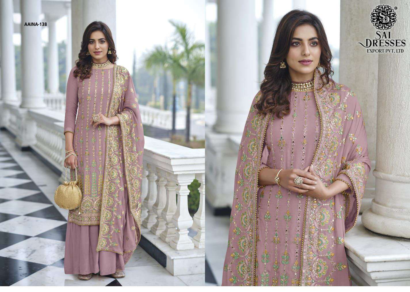 SAI DRESSES PRESENT AAINA VOL 9 SEMI STITCHED CHINON EMBROIDERED PARTY WEAR DESIGNER SUITS IN WHOLESALE RATE IN SURAT